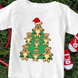 Camiseta Urso de Teddy Bonito com Árvore de Natal Santa Ha