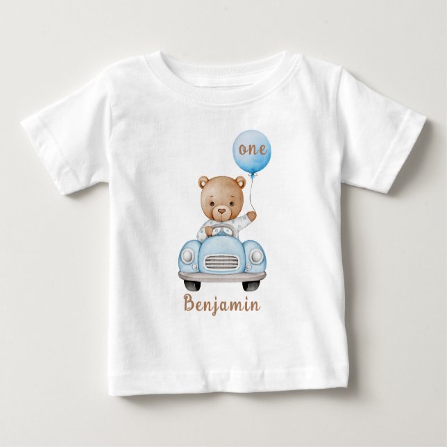 Camiseta Urso de Teddy Bonito com primeiro aniversario de B (Frente)
