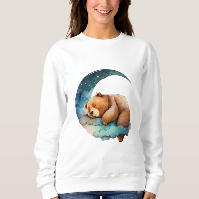 Camiseta Urso de Teddy Bonito Dormindo na Lua Crescente (Frente)