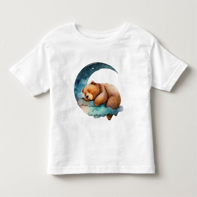 Camiseta Urso de Teddy Bonito Dormindo na Lua Crescente (Frente)