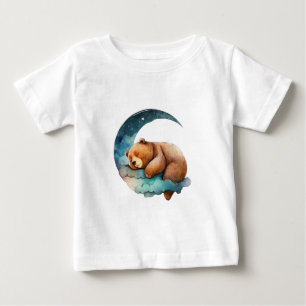 Camiseta Urso de Teddy Bonito Dormindo na Lua Crescente