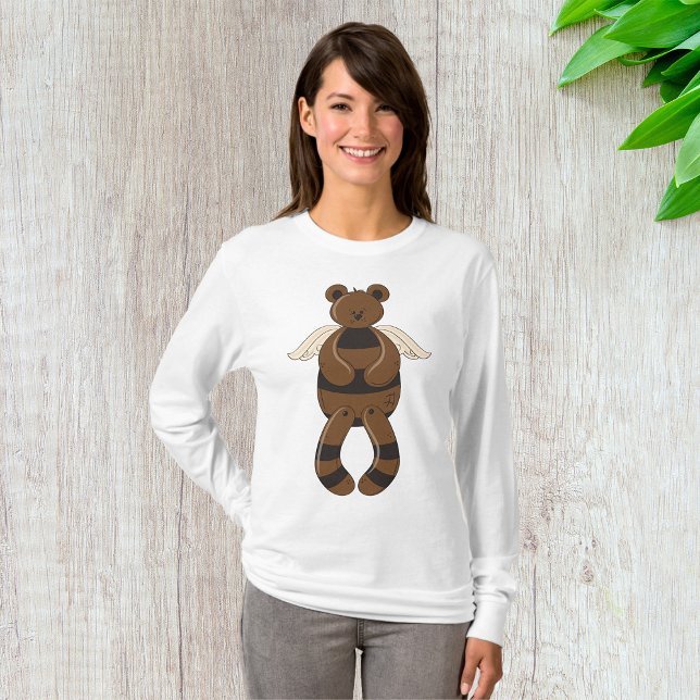 Camiseta Urso de Teddy Castanho e Bonito com Asas Anjos (Criador carregado)