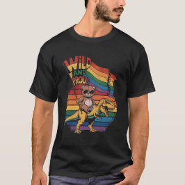 Camiseta Urso de Teddy cavalgando um dinossauro com uma ban