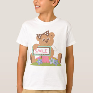 Camiseta Urso de Teddy com Arco Segurando Sinal de Sorriso