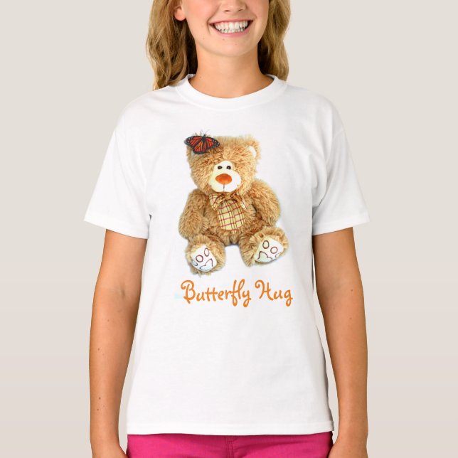 Camiseta Urso de Teddy e Borboleta T para Garotas (Frente)