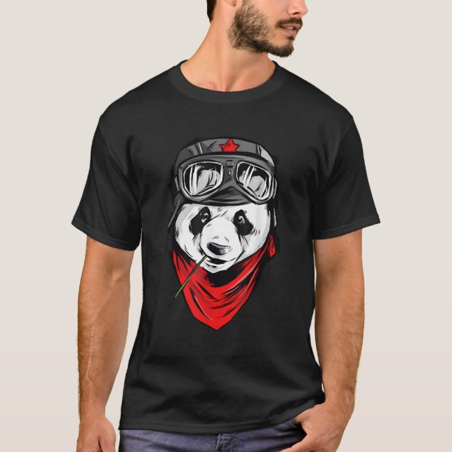 Camiseta Urso de Urso Bambu Urso Grande Panda Moto Biker (Frente)