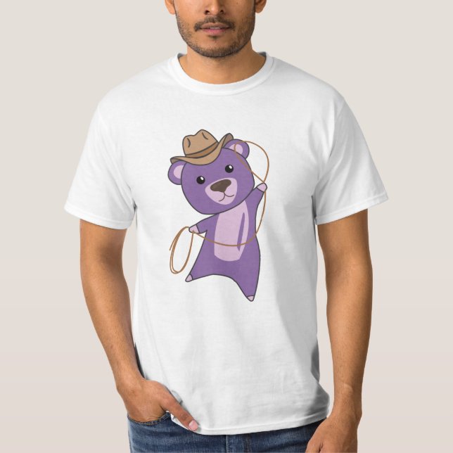 Camiseta Urso de Vaqueiro, Urso de Teddy, Roxo Ocidental (Frente)