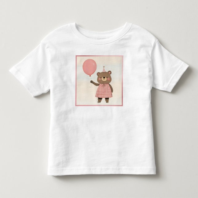 Camiseta Urso de vestimenta rosa com Xadrez e Arco (Frente)