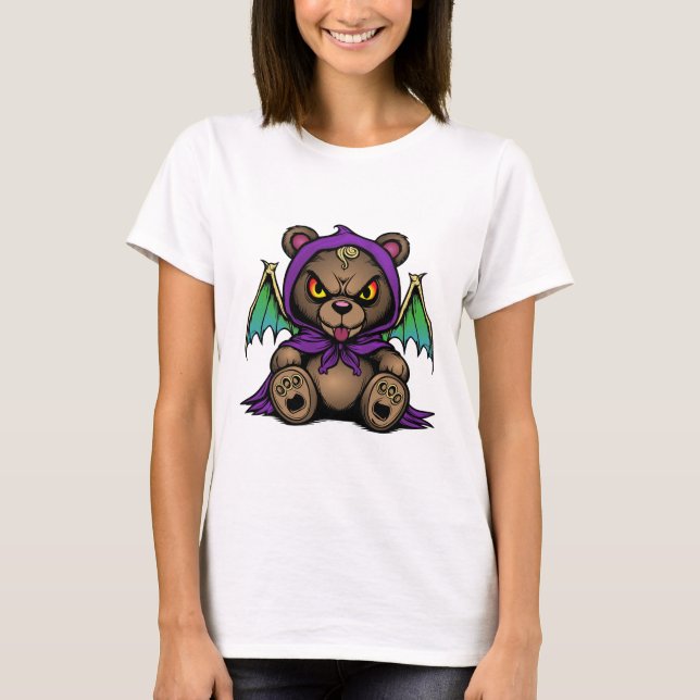 Camiseta Urso Demônio – Fofo mas Amaldiçoado" (Frente)
