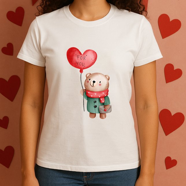 Camiseta Urso dia de os namorados com balão de amor (Criador carregado)