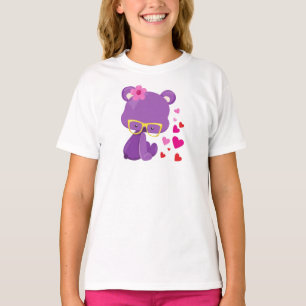Camiseta Urso dia de os namorados, Urso Roxo, Óculos, Coraç
