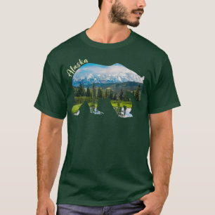 Camiseta Urso do Alasca - Urso Grizzly com Montanhas do Ala