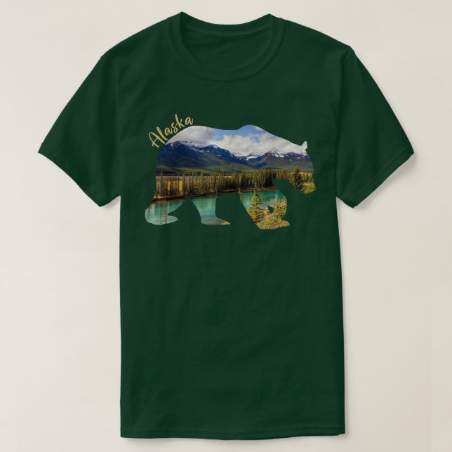 Camiseta Urso Do Alasca - Urso Grizzly Com Montanhas Do Ala (Frente do Design)