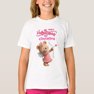 Camiseta Urso do Cupido Fofo Tipografia Rosa Dia dos Namora