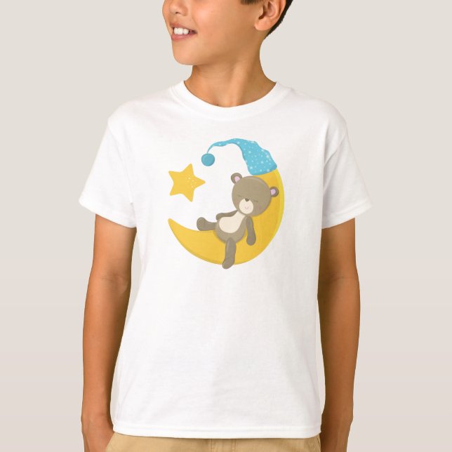 Camiseta Urso Dormindo, Urso Bonito, Urso Na Lua (Frente)