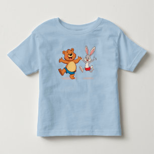 Camiseta Urso e coelho de desenho animado alegre dançando c