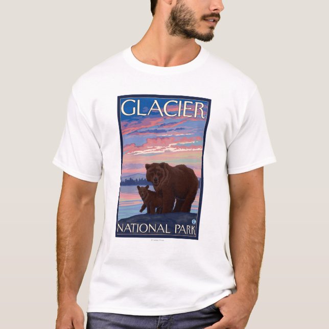 Camiseta Urso e Cub - parque nacional de geleira, TA (Frente)