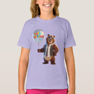 Camiseta  Urso em Gravata, Feliz Aniversário, por Natasha U
