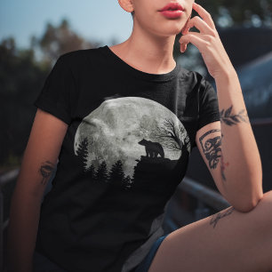 Camiseta Urso Em Montanha Espantada Lua De Halloween