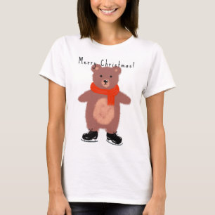Camiseta Urso engraçado nos skates de inverno