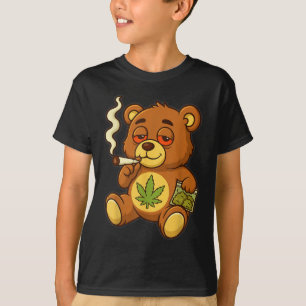 Camiseta Urso Engraçado, Urso Fumante Engraçado Com Folha C