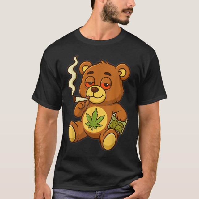Camiseta Urso Engraçado, Urso Fumante Engraçado Com Folha C (Frente)