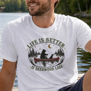 Camiseta Urso engraçado vintage cachorro em canoa no lago D