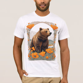 Camiseta Urso Extinto Da Califórnia Entre Poppies