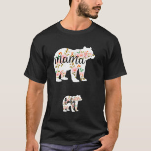 Camiseta Urso Floral de Mamãe e Bebê Mãe Dia das Mães Feliz