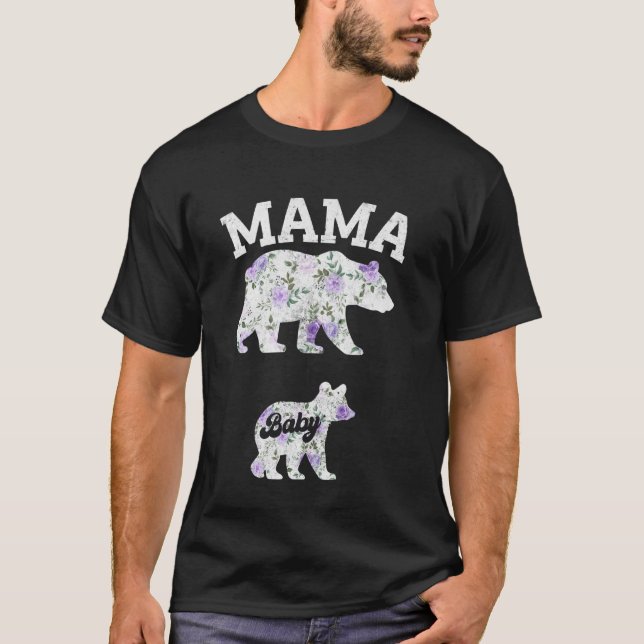 Camiseta Urso Floral Mamãe E Bebê Gravidez Mãe Grávida M (Frente)