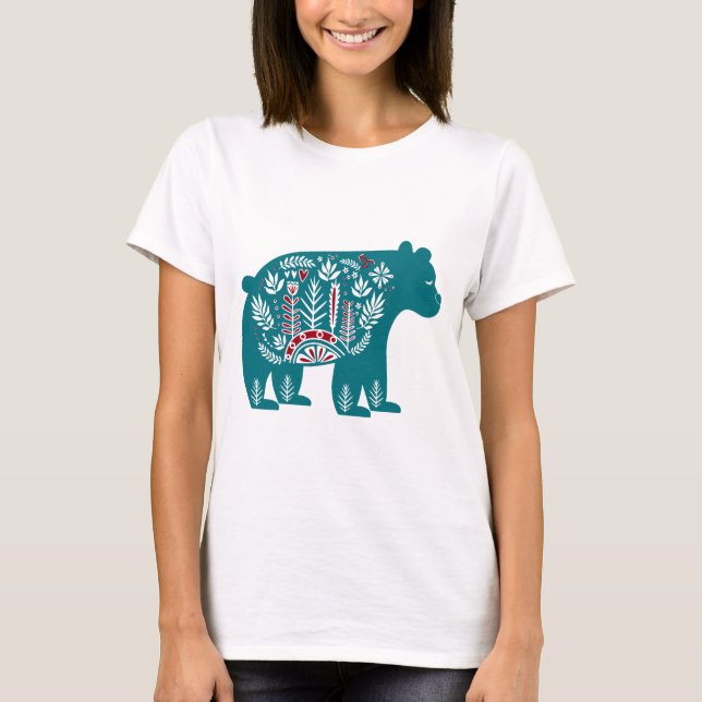 Camiseta Urso Floral Vintage Escandinavo Azul (Frente)