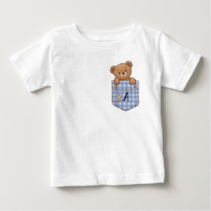 Camiseta Urso Fofo Espiando do Bolso com Inicial