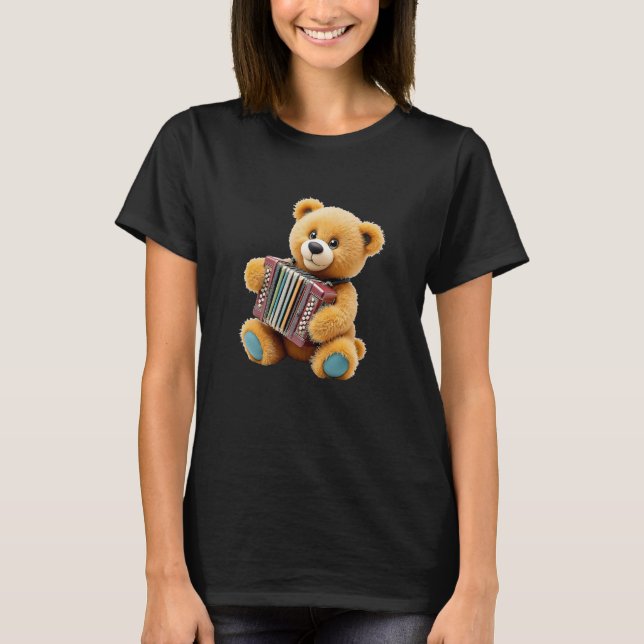 Camiseta Urso fofo tocando acordeão. (Frente)