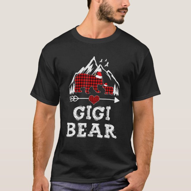 Camiseta Urso Gigi Xadrez Vermelho Correspondente à Família (Frente)