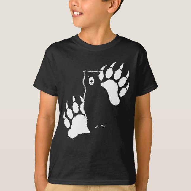 Camiseta Urso-grizzle e pegadas Design Gráfico (Frente)