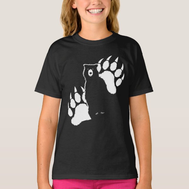 Camiseta Urso-grizzle e pegadas Design Gráfico (Frente)