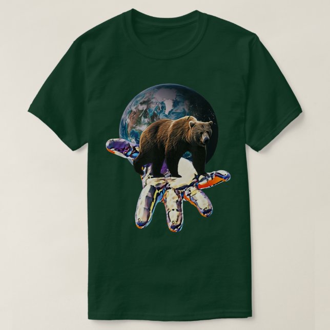 Camiseta Urso Grizzlies Predador Ursa Ursa Ursa Ursa Flores (Frente do Design)
