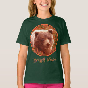 Camiseta Urso Grizzly na Pintura de Arte Selvagem com Algas
