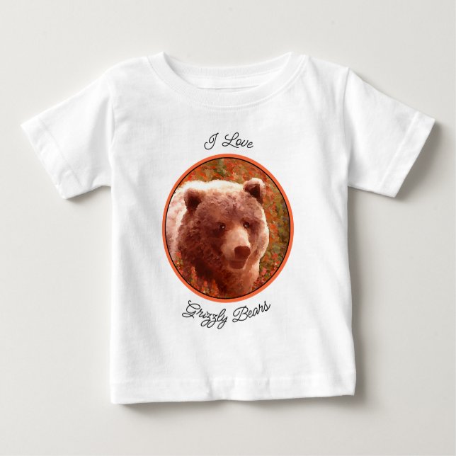Camiseta Urso Grizzly na Pintura de Arte Selvagem com Algas (Frente)