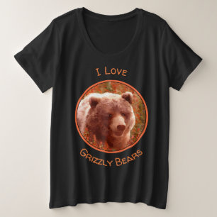 Camiseta Urso Grizzly na Pintura de Arte Selvagem com Algas