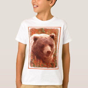 Camiseta Urso Grizzly na Pintura de Arte Selvagem com Algas