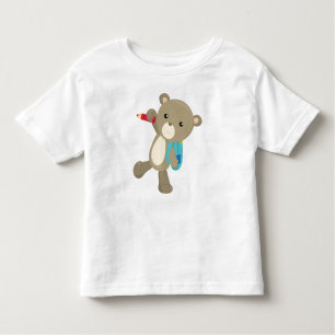 Camiseta Urso Indo Para A Escola, Urso Bonito, Mochila, Láp