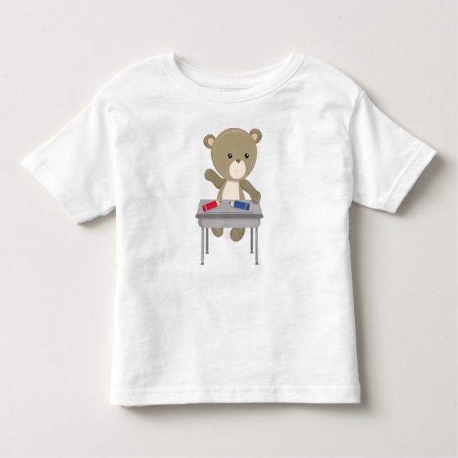 Camiseta Urso Indo Para A Escola, Urso Marrom, Urso Bonito, (Frente)