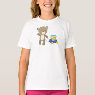 Camiseta Urso Indo Para A Escola, Urso Marrom, Urso Bonito,
