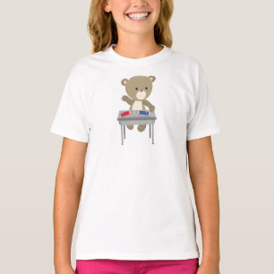 Camiseta Urso Indo Para A Escola, Urso Marrom, Urso Bonito,