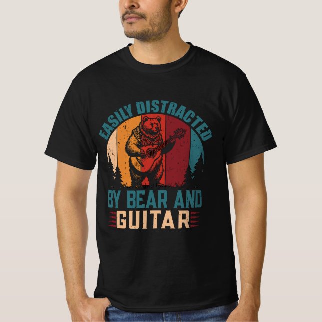Camiseta Urso Jogando Bass Retro Guitarrista Urso (Frente)