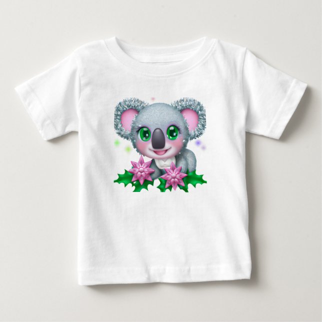 Camiseta Urso Kawaii Koala, bonito, com flores (Frente)