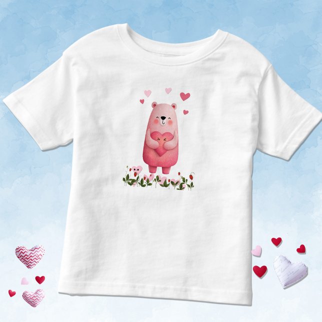 Camiseta Urso Kawaii Rosa com Corações (Criador carregado)