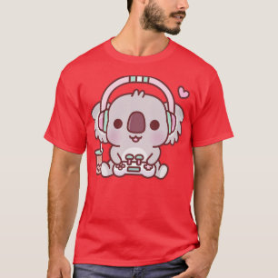 Camiseta Urso Koala Bonito Com Fones de ouvido E Console De