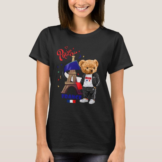 Camiseta Urso legal de Teddy Parisiense na Torre Pari Eiffe (Frente)